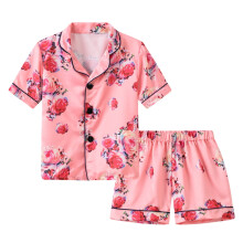 Toddler Pajamas Boys Girls Pajamas Baby Kids Cartoon Flower Print Silk Satin Home Wear Clothes Suit Multicolor
