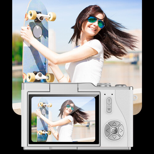 Λευκή κάμερα Selfie με οθόνη Autofocus 1080P HD και επαναφορτιζόμενη μπαταρία για φοιτητές 1