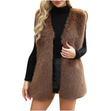 Womens Furry Vest Faux Fur Open Front Fluffy Sleeveless Vests Fuzzy Fleece Warm Casual Winter Soft Waistcoat Y2K Brown,XXXL