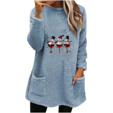 Damen-Weihnachts-Thermooberteile, langärmelig, Rundhalsausschnitt, Plüsch