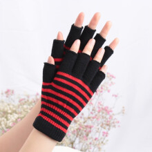 1 paar zwarte gestreepte halfvingerhandschoenen voor dames en heren – Katoen, elastisch, Gothic Lolita, warm voor de winter, compatibel met
