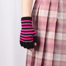1 Paar schwarz gestreifte, fingerlose Halbfingerhandschuhe für Damen und Herren – Baumwollstrick, warm, dehnbar, Gothic-/Lolita-Stil, geeignet