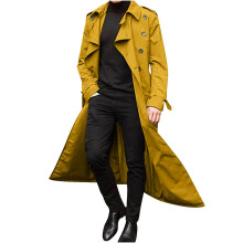 Trench-coat homme ample et long, idéal pour l'hiver, couleur facile à assortir, chaud, à revers, style business, jaune