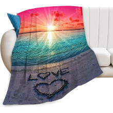Deka Love – mäkká flísová prikrývka (102 x 132 cm), s motívom oceánskej pláže, útulný darček pre ženy, mužov a deti – kompatibilná