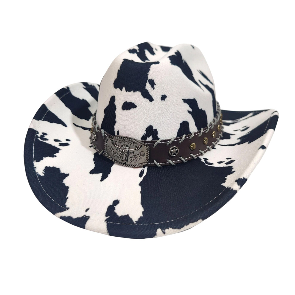 (One Size, Black) Cow Dot Print Western Hat Vintage Felt Cowgirl Hat with Belt Trendy Jazz Cap for Women Men for Outdoor Party