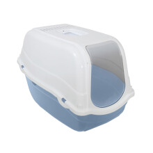 Rosewood Romeo Plastic Cat Litter Tray with Hood, Covered Cat Toilet, Charcoal Filter for Odour Control, Easy Clean - Light Blue/White