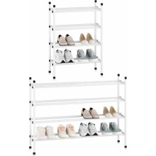 Uitbreidbaar schoenenrek met 4 lagen, stapelbare metalen organizer voor 16 paar schoenen, voor kast, hal, gang, garage – wit, geschikt voor kleine