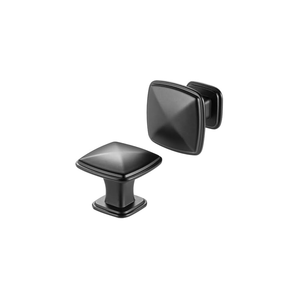 Matte Black Cabinet Knobs, 10-Pack, 1-1/4" Square Single-Hole Pulls For Kitchen, Bedroom, Bathroom Cabinets & Drawers 9329345979606