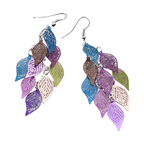 6 Pair Lady Earrings Leaf Shape Long Exquisite Creative Drop Earrings for Prom,Multicolor