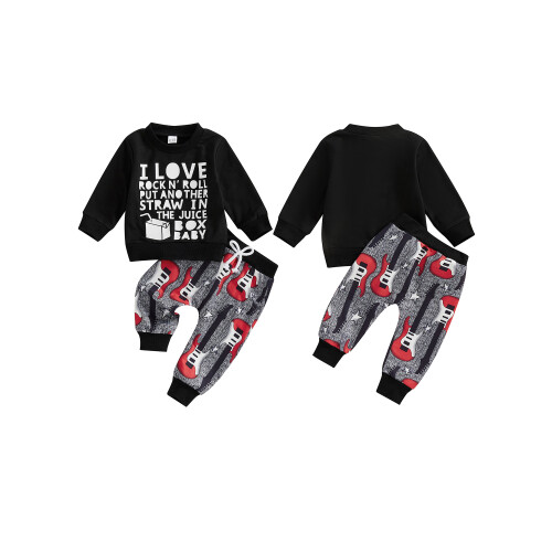 (2-3 Years, Black) Fiú őszi 2 gitármintás nadrágszettek 1