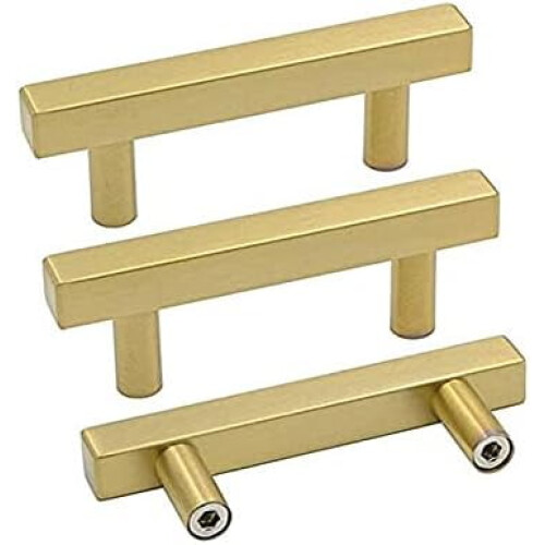 Gold Cabinet Handles Brushed Brass T-Bar Pulls 15 Pack 64mm