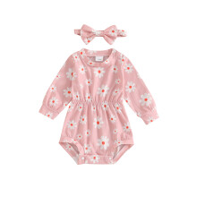 (6-12 Months, Pink) Grenouillères pour bébés filles, col rond, manches longues, imprimé marguerites, vêtements d'automne