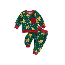 (0-6 Months, Green) Ensembles de Noël pour tout-petits : Sweat-shirt long et pantalon bonhomme en pain d'épice
