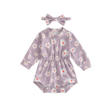 (3-6 Months, Purple) Grenouillères pour bébés filles, col rond, manches longues, imprimé marguerites, vêtements d'automne