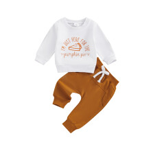 (18-24 Months, White) Halloween-Set für Kleinkinder: 2-teiliges Outfit mit Sweatshirt im Kürbismuster und langer Hose mit Taschen.