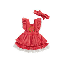 (0-3 Months, Red) Samtkleid für Babys und Mädchen, gestuft, mit Rüschensaum und Ösen, ärmellos, mit Stirnband