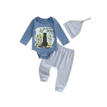 (3-6 Months, Blue) 3-delige babyset voor en muts.