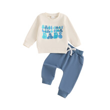 (12-18 Months, Blue) Éadaí Fómhair Buachaillí 2 Píosa Prionta Litreacha Geansaithe Muinchille agus Bríste Fada
