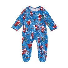(0-3 Months, Blue) Combinaison de Noël pour nouveau-né, imprimé Père Noël, manches longues, salopette zippée