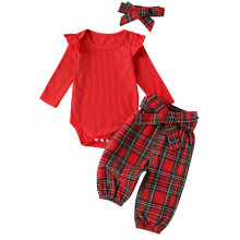(0-3 Months, Red Colorful Plaid) Ensemble bébé fille Vêtements mignons.