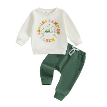 (6-12 Months, Apricot) Zweiteiliges Jungen-Outfit: Langarm-Sweatshirt mit Print & Jogginghose mit Elastikbund – Herbstlook