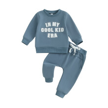 (6-12 Months, Blue) Ensemble 2 pièces pour petit garçon : sweat-shirt à manches longues imprimé lettres et pantalon long.