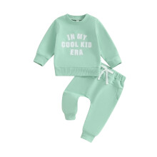 (18-24 Months, Green) Ensemble 2 pièces pour petit garçon : sweat-shirt à manches longues imprimé lettres et pantalon long.