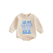 (12-18 Months, Apricot) Combinaison sweat automne bébé garçon, manches longues, col rond, imprimé lettres, barboteuse décontractée