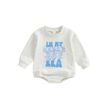 (3-6 Months, Gray) Combinaison sweat automne bébé garçon, manches longues, col rond, imprimé lettres, barboteuse décontractée