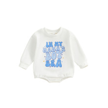 (6-12 Months, White) Combinaison sweat automne bébé garçon, manches longues, col rond, imprimé lettres, barboteuse décontractée