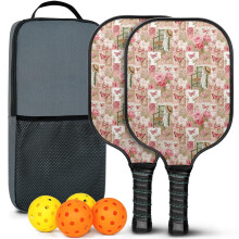 Pickleball Paddles Set with Floral Fiberglass Rackets, 2 Balls & Bag – Compatible with Indoor/Outdoor Play
