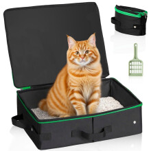 Foldable Cat Litter Tray for Travel, Portable cat litter box with Lid and Scoop Waterproof Collapsible Kitty Carrier for Kittens, Rabbit, Cars,