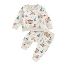 (2-3 Years, Khaki) Ensemble 2 pièces garçon : sweat-shirt camion à manches longues et pantalon long, parfait pour Noël et l'automne.