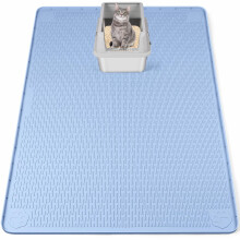 Bartuke Cat Litter Mat, Extra Large 50" x 35" Silicone Mat Litter Trapping Mat for Scatter Control, Soft on Kitty Paws, Easy to Clean (Blue)