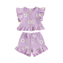 (18-24 Months, Purple) Ensemble d'été 2 pièces pour bébé fille : débardeur floral et short élastique. Vêtements mignons et tendance.