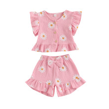(2-3 Years, Pink) Ensemble d'été 2 pièces pour bébé fille : débardeur floral et short élastique. Vêtements mignons et tendance.