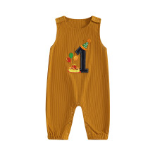 (12-18 Months, Light Brown) Combinaison bébé automne velours côtelé, sans manches, col rond, broderie lettres, vêtements nouveau-né