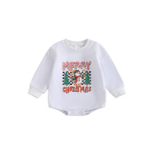 (3-6 Months, White) Combinaison-sweat-shirt de Noël pour bébé, imprimé bonhomme de neige et lettres, col rond, manches longues