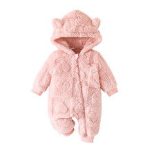 (3-6 Months, Pink) Combinaison d'hiver pour bébé fille, à capuche, manches longues, en peluche, tendance.