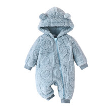 (12-18 Months, Blue) Combinaison d'hiver pour bébé fille, à capuche, manches longues, en peluche, tendance.
