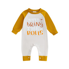 (3-6 Months, Brown) Combinaison bébé à imprimé dinde pour Thanksgiving, manches longues, idéale pour l'automne et l'hiver.
