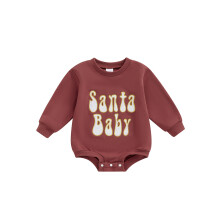 (0-3 Months, Red) Combinaison de Noël pour bébé, brodée de lettres, col rond, manches longues, barboteuse