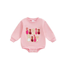 (0-3 Months, Pink) Combinaison de Noël pour bébé, brodée de lettres, col rond, manches longues, barboteuse