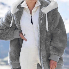 Chaqueta de invierno holgada de felpa cálida con capucha y cremallera para mujer, tallas grandes, ideal como regalo de Navidad (S-5XL).