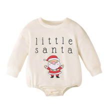 (6-12 Months, Beige) Combinaison de Noël pour bébés filles et garçons, manches longues, col rond, imprimé Père Noël.