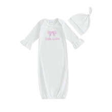 (0-3 Months, White) Gigoteuse brodée avec lettres, manches longues, ensemble gigoteuse et bonnet pour bébé fille