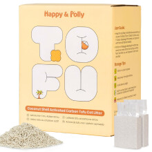 Happy & Polly Tofu Cat Litter ? Fast Clumping, Flushable, Ultra Absorbent, Low Tracking, 100% Natural Raw Materials with Coconut Charcoal ? 5kg