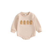 (12-18 Months, Khaki) Combinaison Noël pour tout-petit, motif pain d'épice, manches longues, vêtements mignons pour nouveau-né.