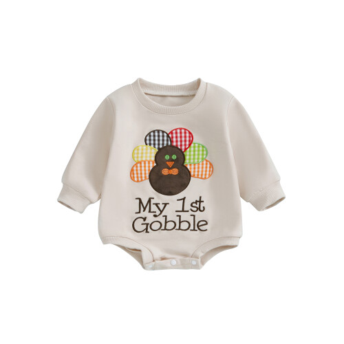 (0-3 Months, Beige) Baba Hálaadás Napi Buborékos Jumpsuit