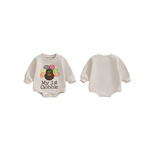 (0-3 Months, Beige) Baba Hálaadás Napi Buborékos Jumpsuit 1